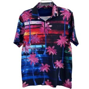 BUGATCHI  Abstract Palm Tree Sunset Print Shirt Size M Mercerized Cotton NWOT